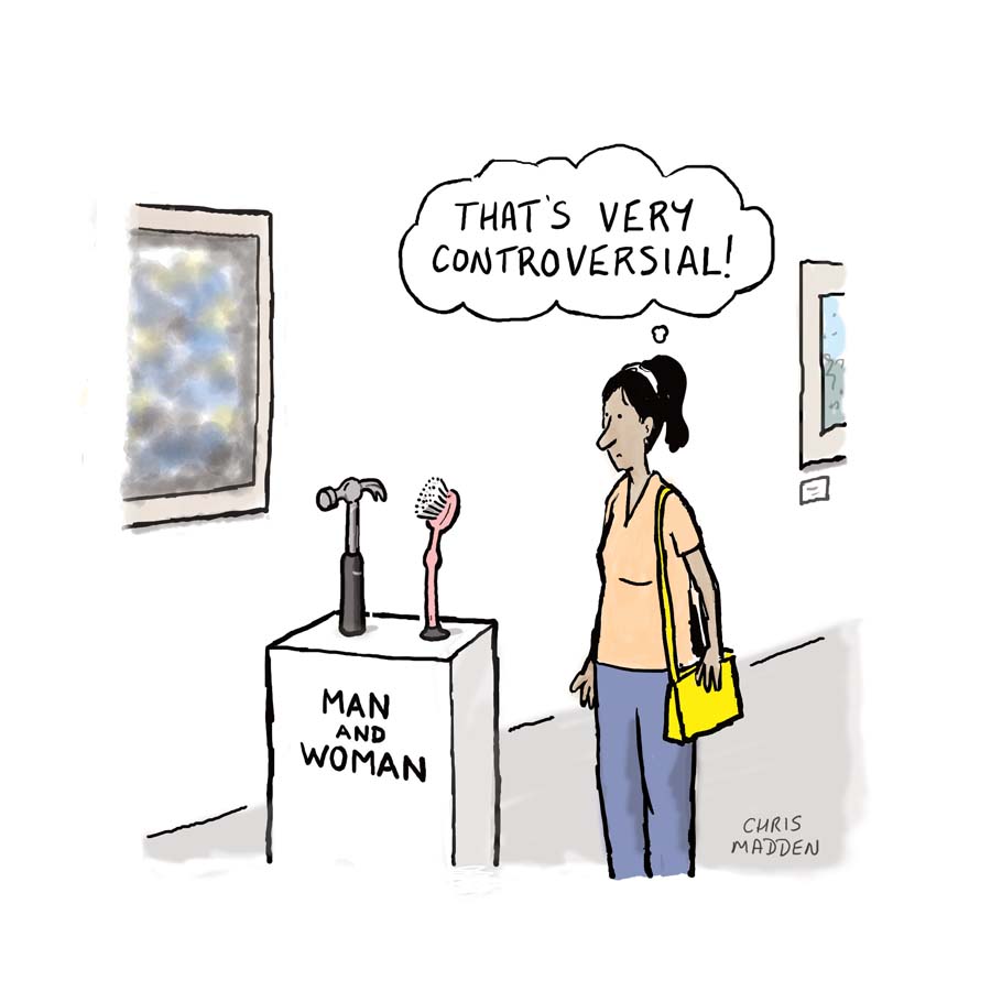 A cartoon about gender stereotypes depicted in art